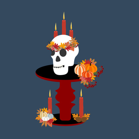 Halloween skull illustration on the blue background. Vector illustrationのイラスト素材