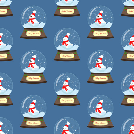 Christmas snow globe seamless pattern on the blue background. Vector illustrationのイラスト素材