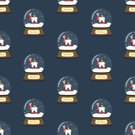 Snow globe with llama seamless pattern on the blue background. Vector illustrationのイラスト素材