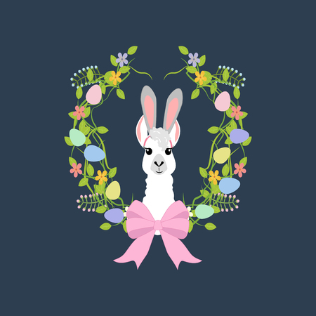 Easter llama on a blue background. Vector illustrationのイラスト素材