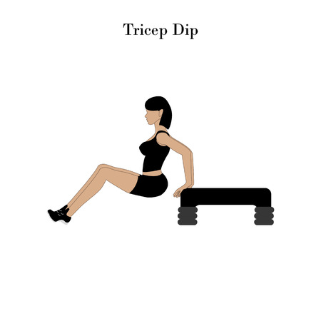 Tricep dip exercise workout on the white background. Vector illustrationのイラスト素材