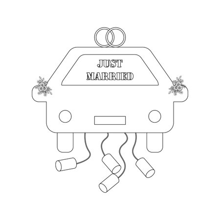 Just Married car outline on the white background. Vector illustrationのイラスト素材
