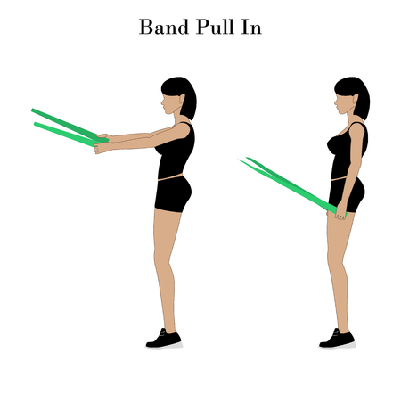 Band pull in exercise on the white background. Vector illustrationのイラスト素材