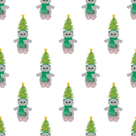 Cat in christmas costume in snowball seamless patternのイラスト素材