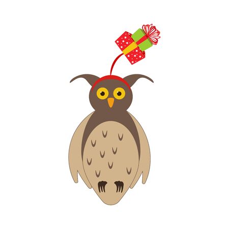 Owl in christmas costume illustration on the white background. Vector illustrationのイラスト素材