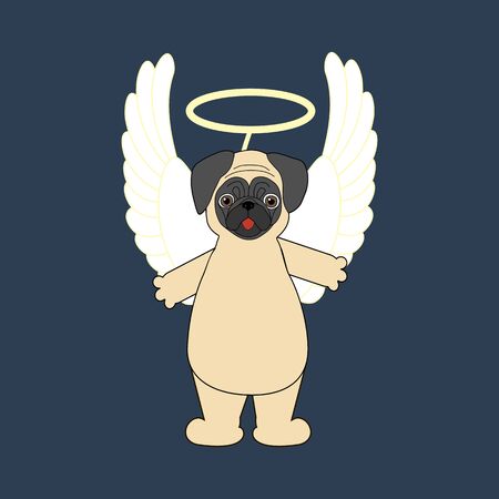 Pug in angel costume illustration on the blue background. Vector illustrationのイラスト素材