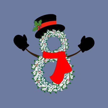 Christmas snowman wreath illustration on the blue background. Vector illustrationのイラスト素材
