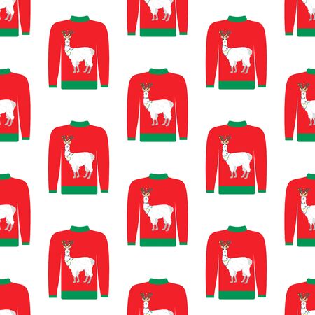 Christmas ugly sweater seamless pattern on the white background. Vector illustrationのイラスト素材