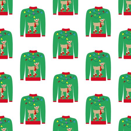 Christmas ugly sweater seamless pattern on the white background. Vector illustrationのイラスト素材