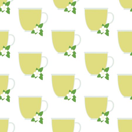 Green tea seamless pattern on the white background. Vector illustrationのイラスト素材