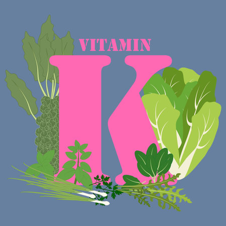 Vitamin K illustration on the blue background. Vector illustrationのイラスト素材