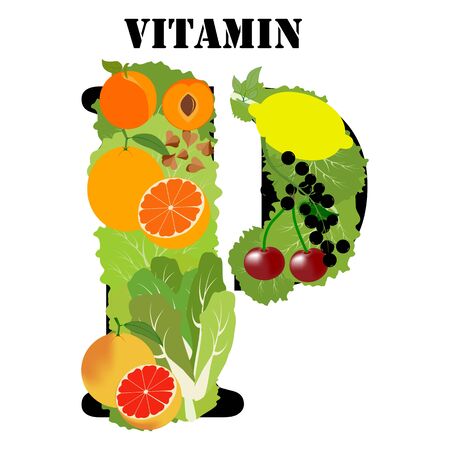 Vitamin P healthy nutrient rich food vector illustrationのイラスト素材