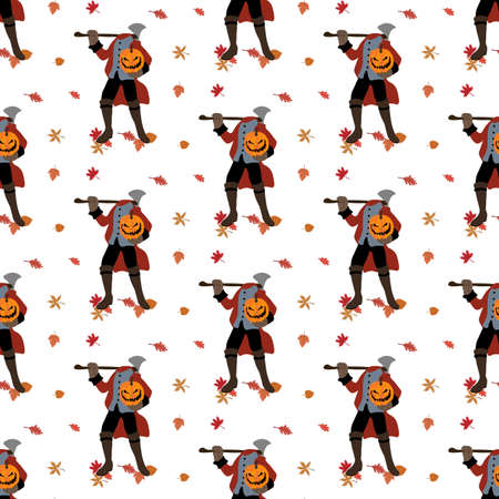 Evil pumpkin halloween party costume seamless patternのイラスト素材