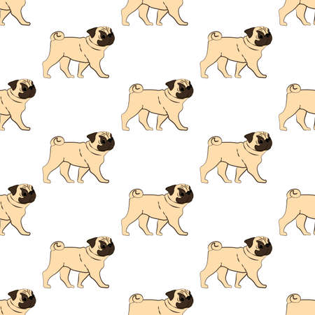 Pug cute funny dog vector seamless patternのイラスト素材