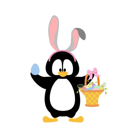 Easter penguin hunting eggs vector illustration on the white background. Vector illustrationのイラスト素材