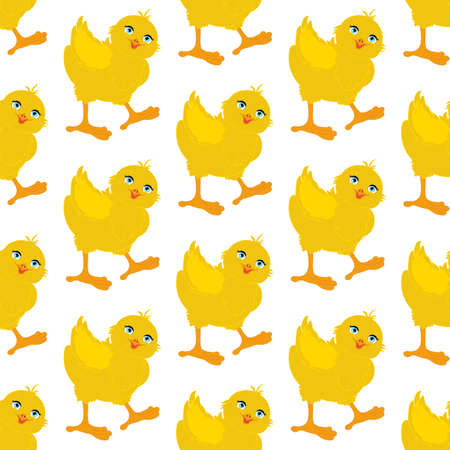 Chick bird vector illustration seamless pattern on the white background. Vector illustrationのイラスト素材