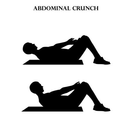 Abdominal crunch exercise workout vector illustration silhouette on the white background. Vector illustrationのイラスト素材