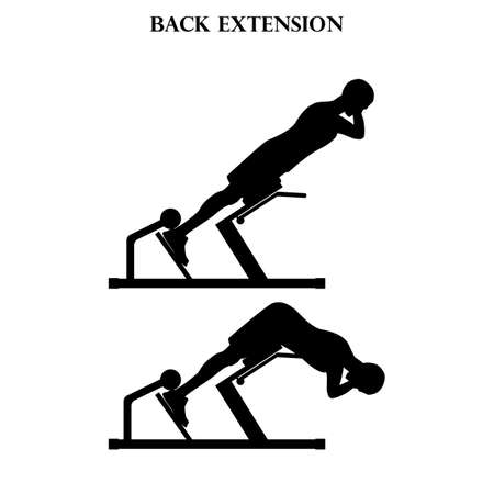 Back extension exercise workout vector illustration silhouette on the white background. Vector illustrationのイラスト素材