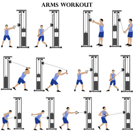 Workout man set. Arms workout vector illustrationのイラスト素材