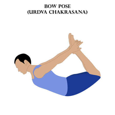 Bow pose yoga workout. Urdva Chakrasana. Man doing yoga illustration on the white background. Vector illustrationのイラスト素材