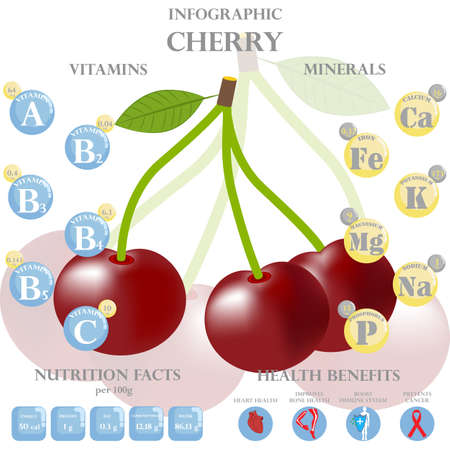 Health benefits and nutrition facts of cherry infographic vector illustration.のイラスト素材