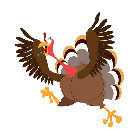 Funny Thanksgiving Turkey bird cartoon character running vector illustrationのイラスト素材