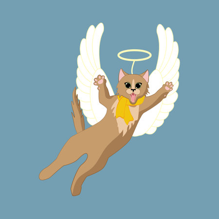 Cat with christmas angel wings and nimbus. Merry Christmas and Happy New Year greeting card.のイラスト素材