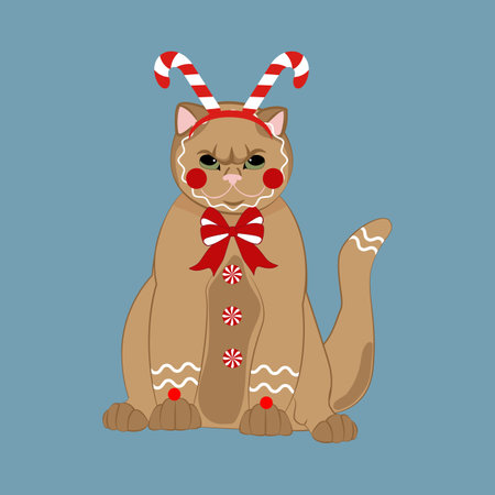 Cat in christmas holiday hat and scarf. Merry Christmas and Happy New Year greeting card.のイラスト素材