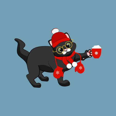 Cat in christmas holiday hat and scarfのイラスト素材