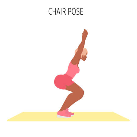 Yoga posture or asana. Female cartoon yoga pose. Full body yoga workout vector illustrationのイラスト素材