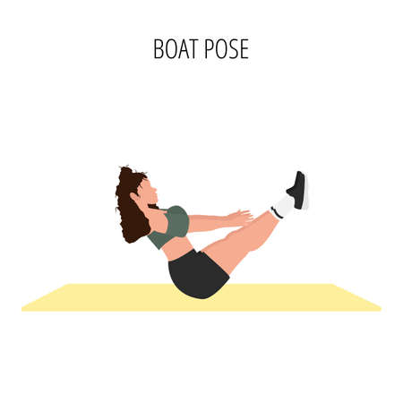 Yoga posture or asana. Female cartoon yoga pose. Full body yoga workout vector illustrationのイラスト素材