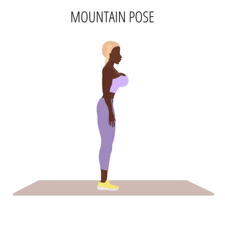 Yoga posture or asana. Female cartoon yoga pose. Full body yoga workout vector illustrationのイラスト素材
