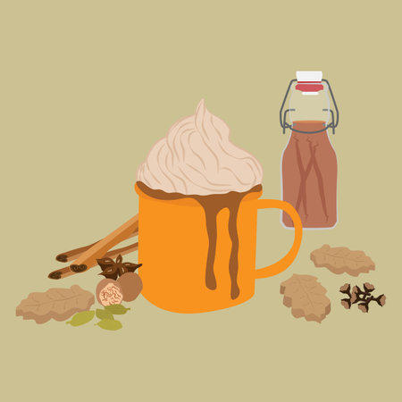 A cup of autumn drink Pumpkin spices latteのイラスト素材