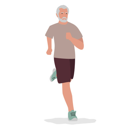 Elderly senior active people doing sport exercises, flat vector illustration. Workout classes for elderly people healthy body, flexibility and wellness. Elderly people healthy lifestyle.のイラスト素材