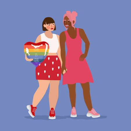 LGBT lesbian couple in love vector illustrationのイラスト素材