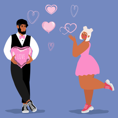 Happy Valentines Day cute young couple in loveのイラスト素材