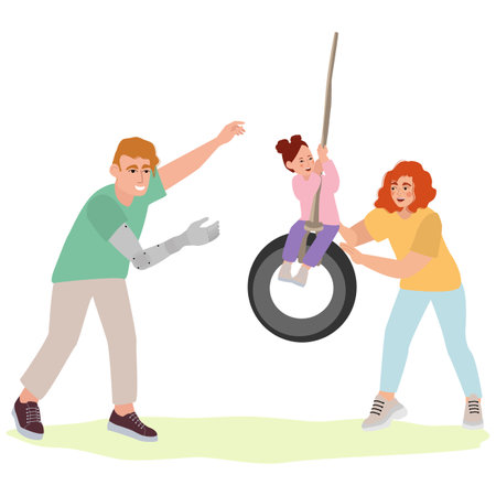 happy family illustration. Father, Mother, and Children Spending Time Together with Positive Emotions and Good Mood. vector illustrationのイラスト素材