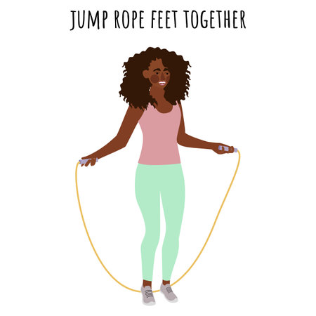 Young woman doing jump rope feet together exerciseのイラスト素材