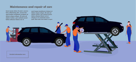 Car repair service station. Professional workers.のイラスト素材