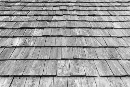 Old wood roofing pattern (Black and white)の写真素材
