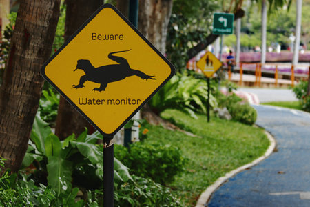 Water Monitor Sign In The Parkの写真素材