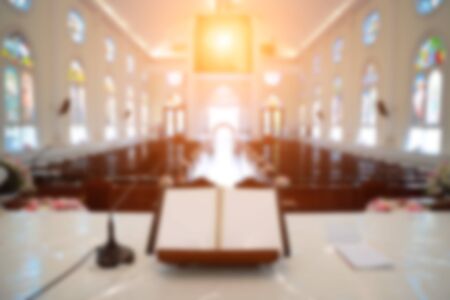 church interior blur image with sun lightの写真素材