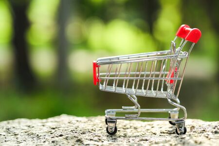 trolley with green background idea for shoppingの写真素材