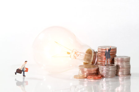 Miniature people: businessman running and try to be a winner with some great idea (Financial and...