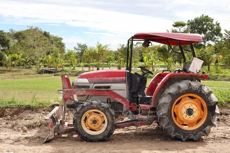 tractor on fieldの写真素材