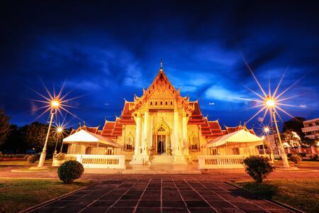 Wat Benchamabophit in Bangkok, Thailand at night time (Marble Temple)の写真素材