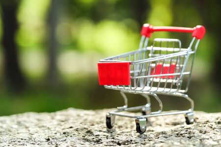 trolley with green background idea for shoppingの写真素材