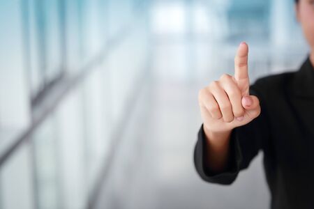 businesswoman pointing fingerの写真素材