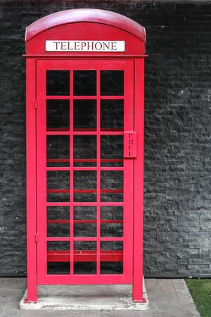 red public telephone boothの写真素材