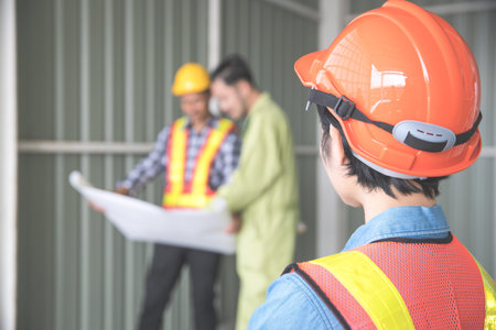 back view portrait of engineer woman